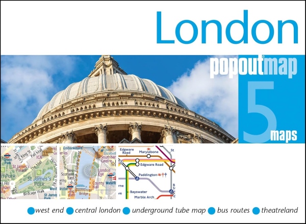 Cover of a London PopOut map showing St. Paul's Cathedral and inset central and transit maps.