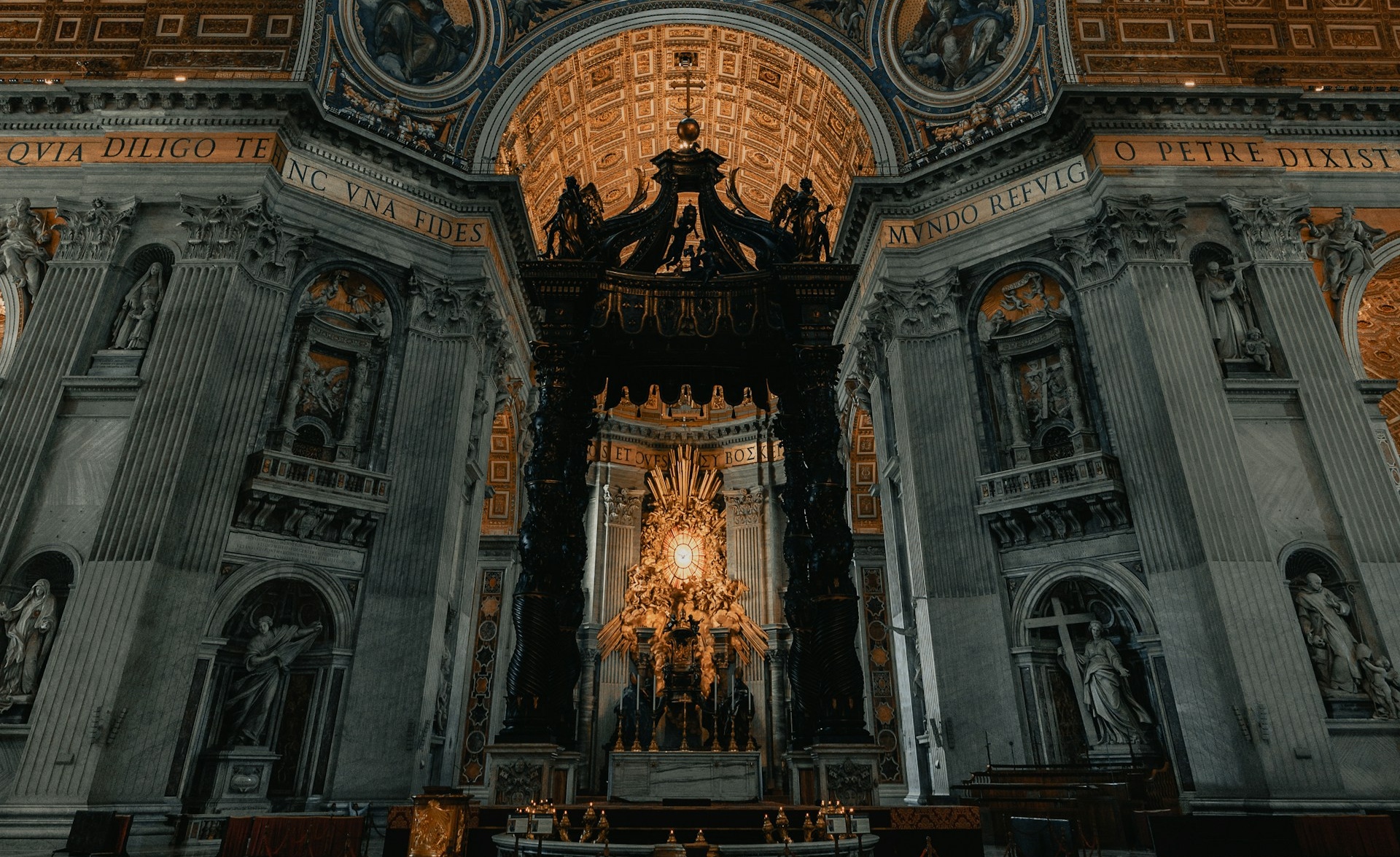 Bernini's baldachin and altar inside St. Peter's Basilica.