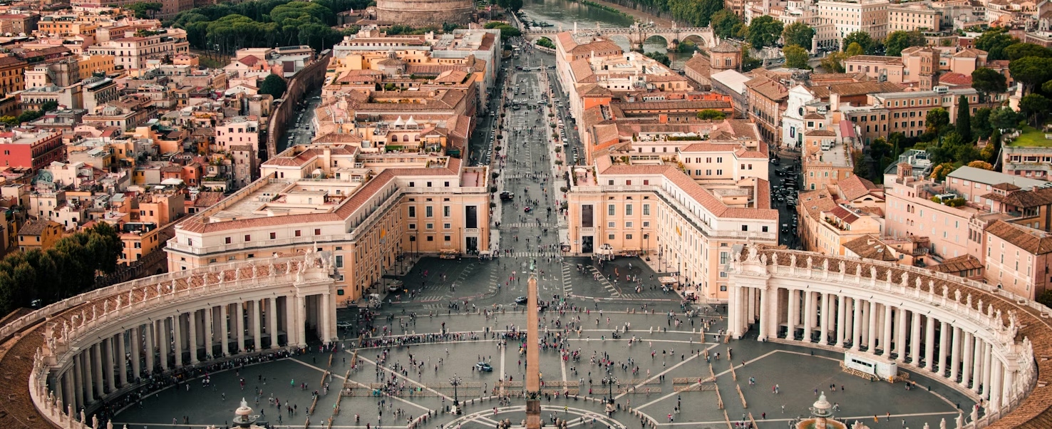 St. Peter's Square seen from above in Vatican City.
