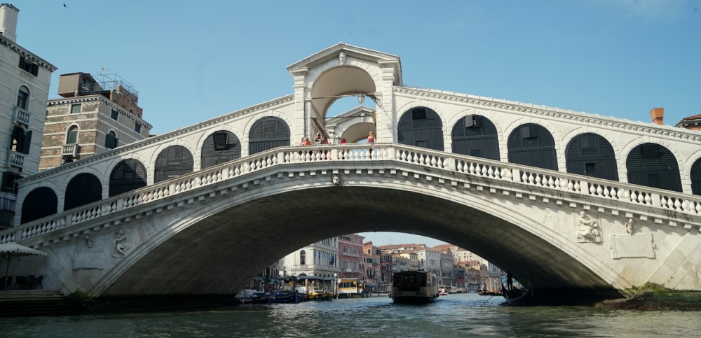 The Rialto Bridge spanning the Grand Canal.